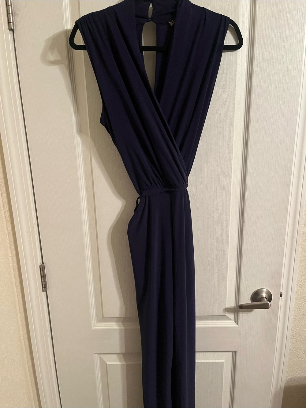 Marc Bouwer One-Shoulder Navy Draped Maxi Dress